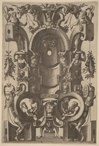 Niche in the Form of a Cartouche, by Johannes van Doetechum the Elder, ink, 1556