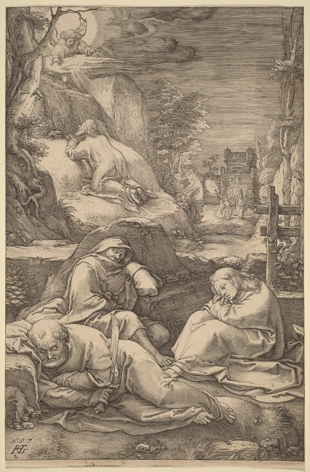 Christ on the Mount of Olives, by Hendrick Goltzius, ink, 1597
