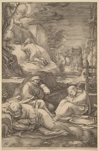 Christ on the Mount of Olives, by Hendrick Goltzius, ink, 1597