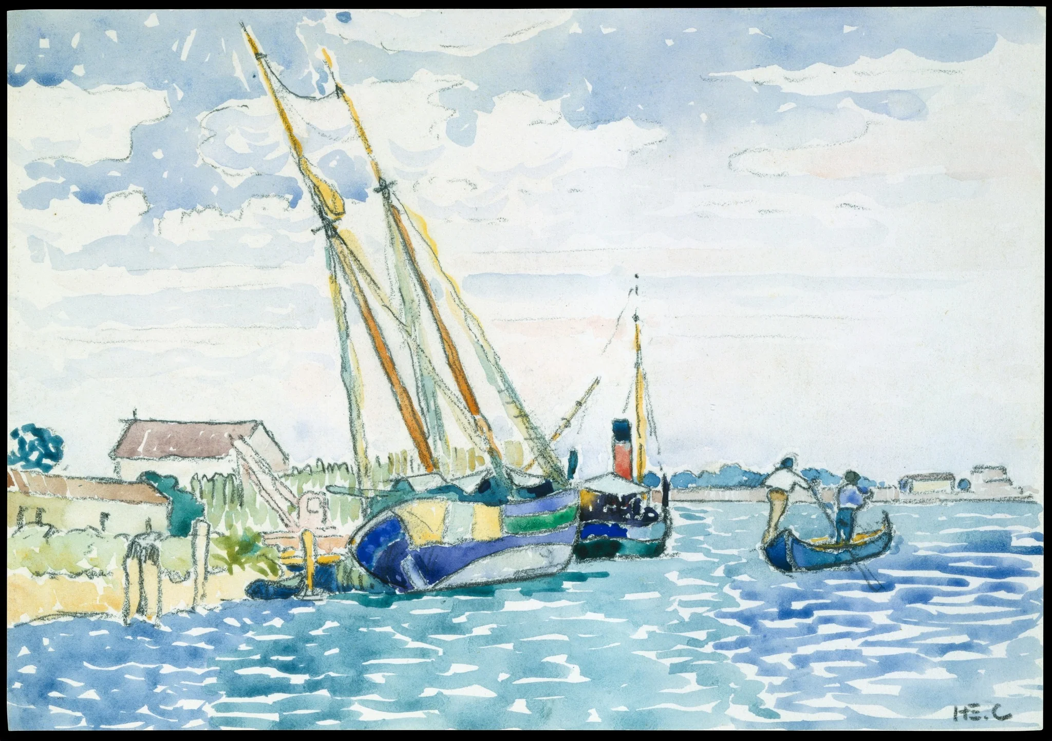 Marine Scene (Boats near Venice), detail