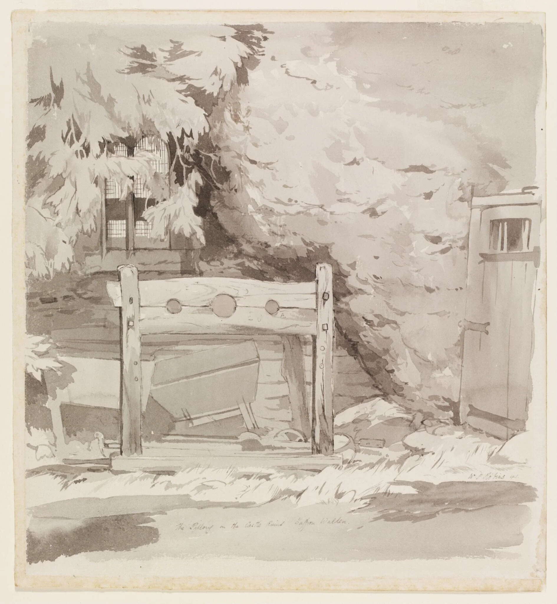 The Pillory in the Castle Ruins, Saffron Walden, detail