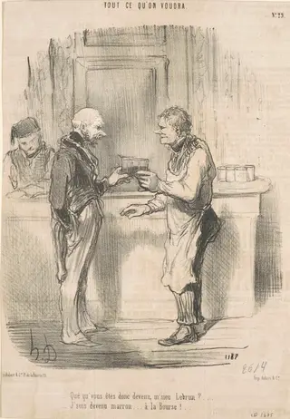 Qué qu'vous êtes ... devenu, m'sieu Lebrun? ..., by Honoré Daumier, ink, 1848