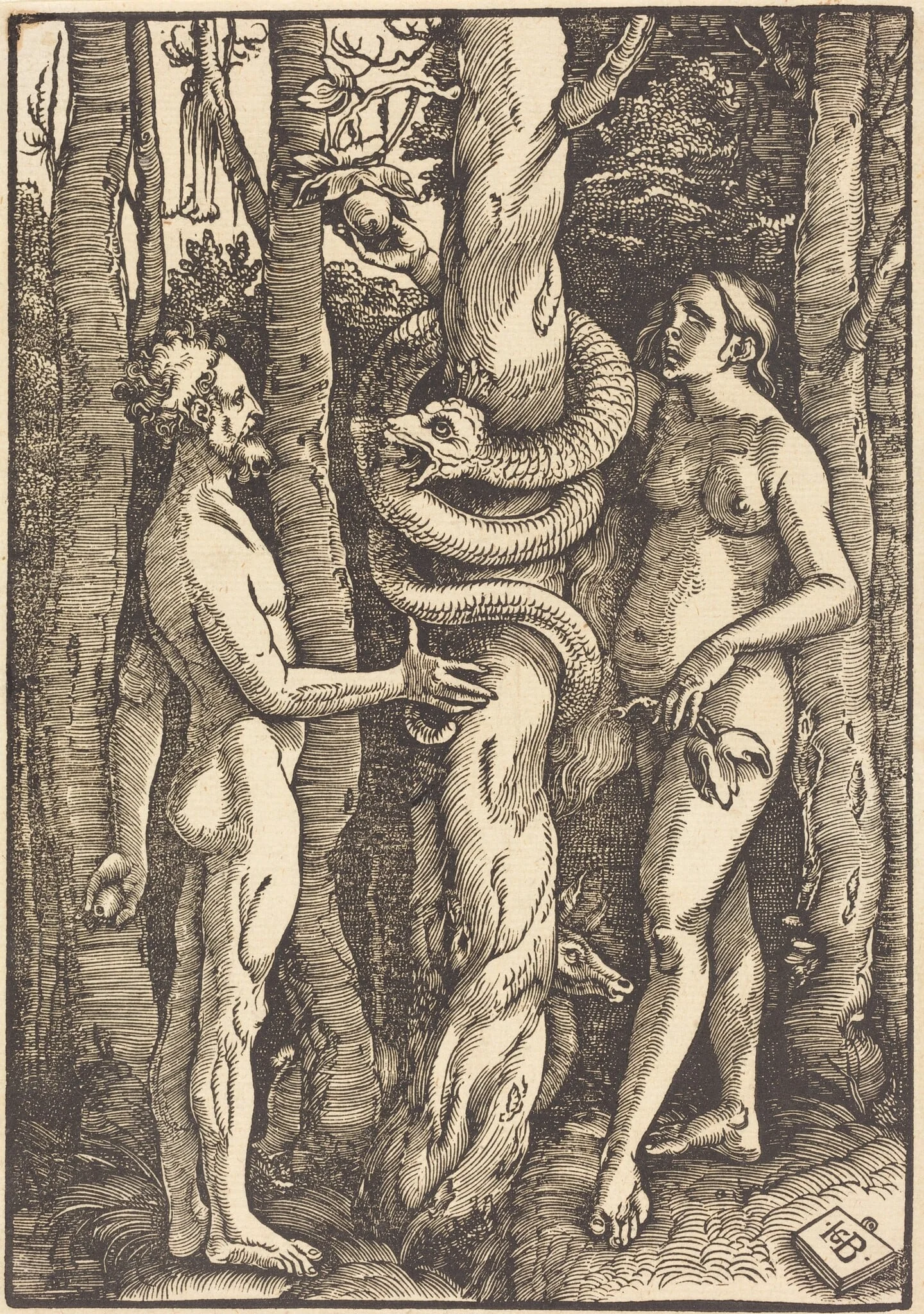 Adam and Eve with Serpent, detail