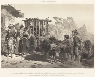 ...y vio que à sus espaldas venian hasta seis ó siete hombres..., by Célestin Nanteuil, ink, 1855