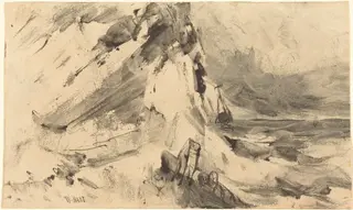 Shipwreck in Storm, by William Hart, ink, 1858