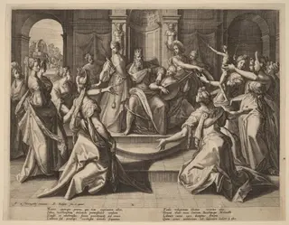 Solomon Led to Idolatry by His Wives, by Raphael Sadeler I, ink, 1589
