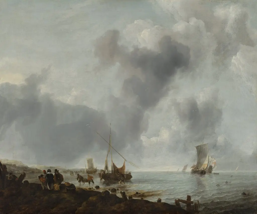 Ships off the Coast, by Jan van de Cappelle, oil, 1651