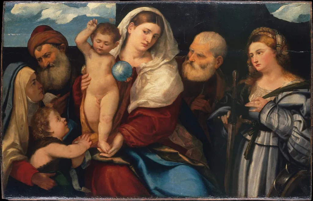 Madonna and Child with Saints, by Bonifazio Veronese, oil, 1530
