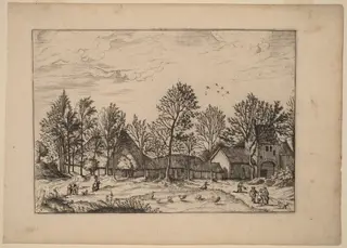 Farm with Gateway, by Lucas van Doetechum, ink