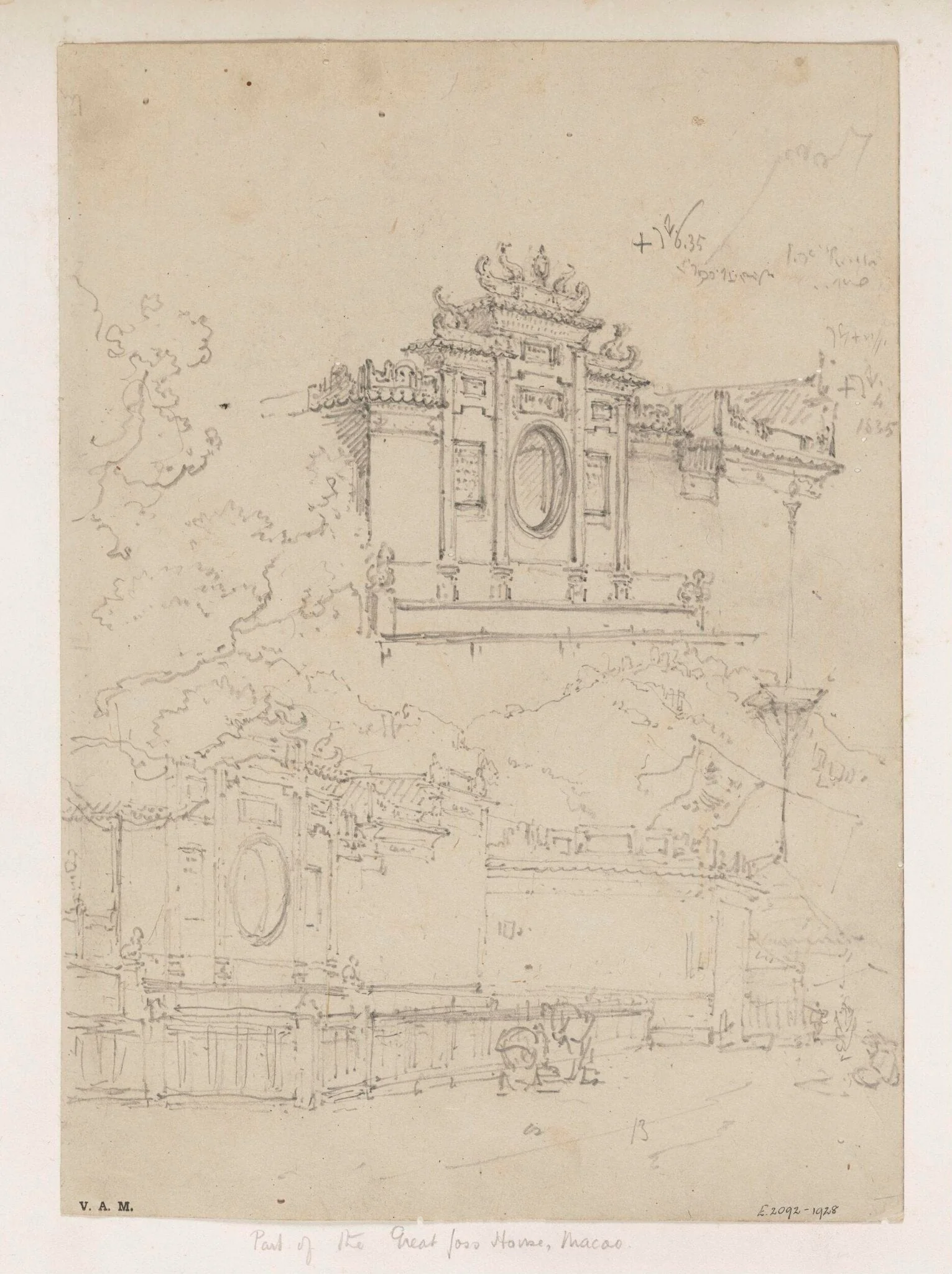 Drawings of the A-Ma temple, Macau, detail