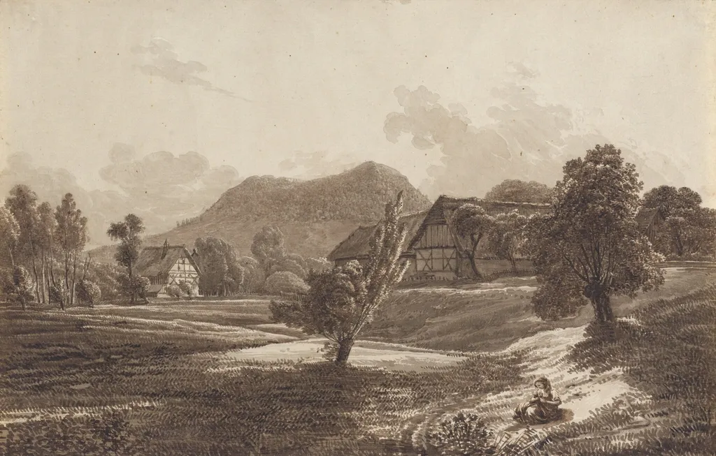 Lusatian Landscape with the Landeskrone Mountain, by Christoph Nathe, ink, 1790