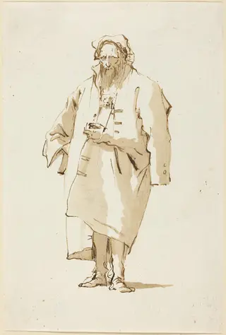 A Standing Oriental Wearing a Greatcoat, by Giovanni Battista Tiepolo, ink, 1758