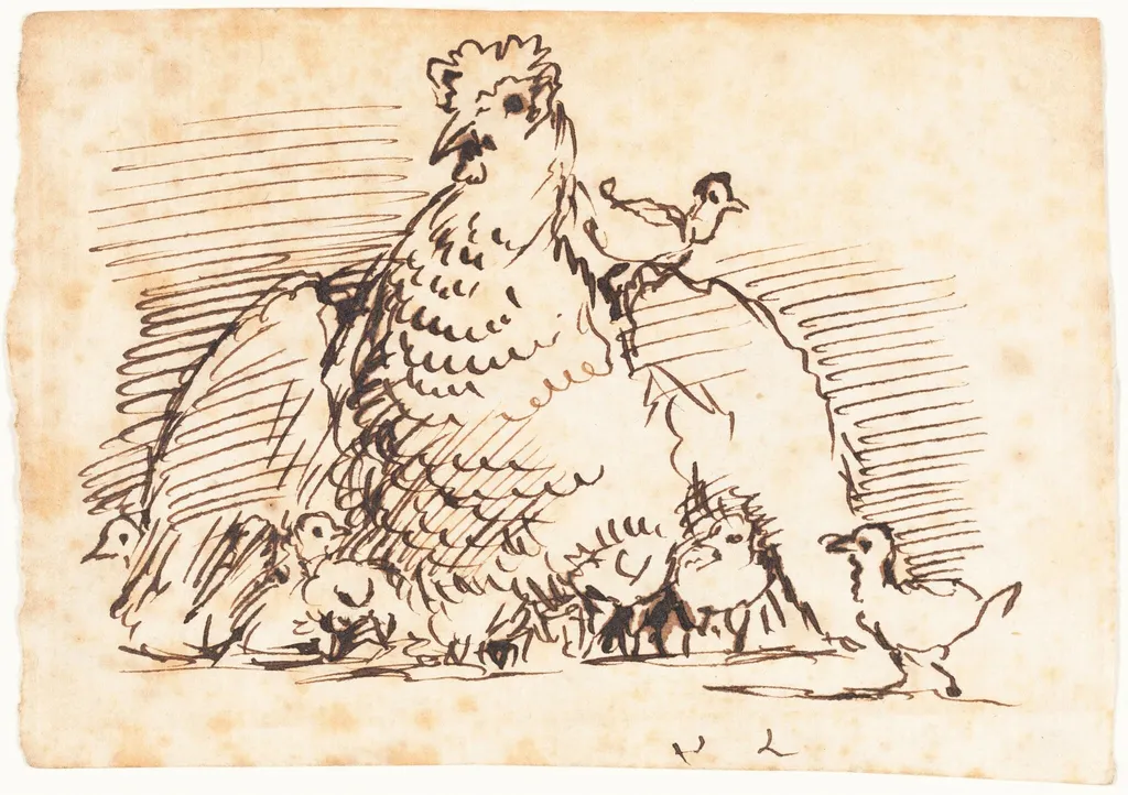 Hens and Chicks, by John Linnell, ink, 1837