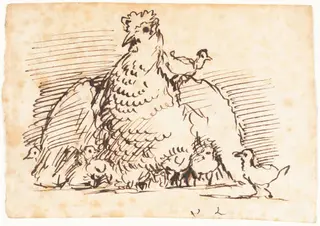 Hens and Chicks, by John Linnell, ink, 1837