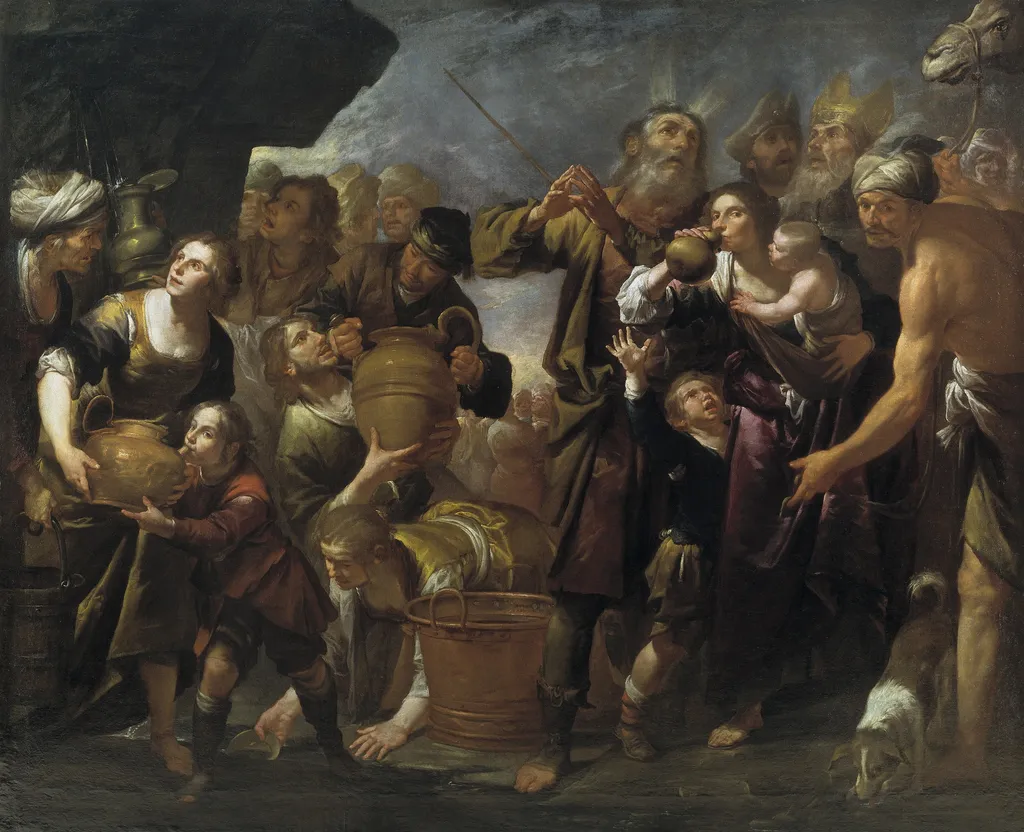 Moses striking the Water from the Rock, by Gioacchino Assereto, oil, 1640