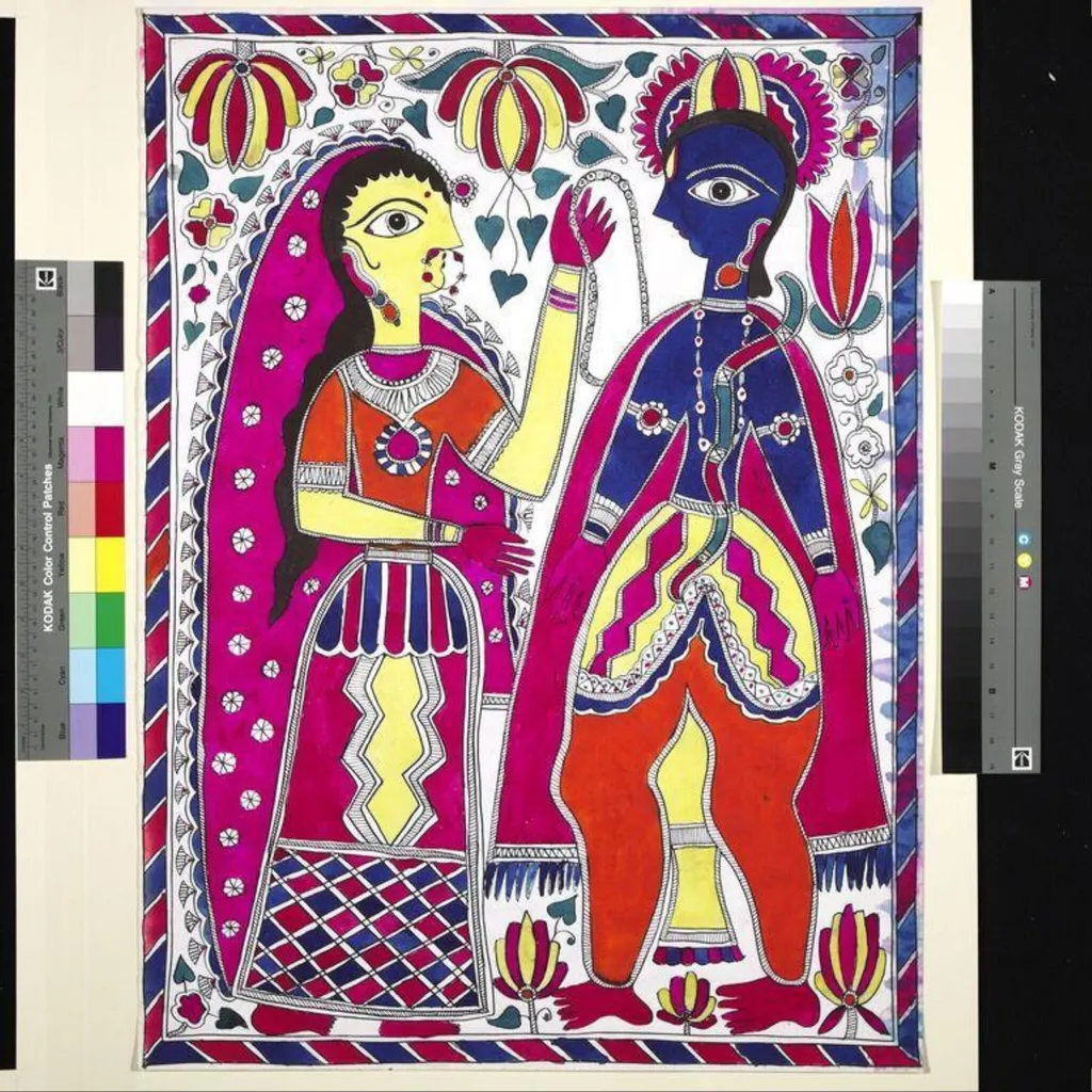 Radha and Krishna, by Anamana Devi, paint, 15
