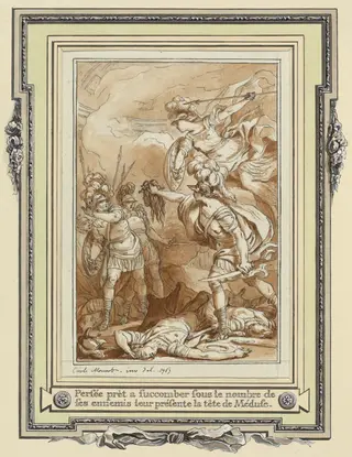 Perseus Turning Phinneas to Stone with the Head of Medusa, by Charles Monnet, ink, 1767