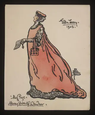 Print of Ellen Terry as Mistress Page, by Pamela Colman Smith, 1903