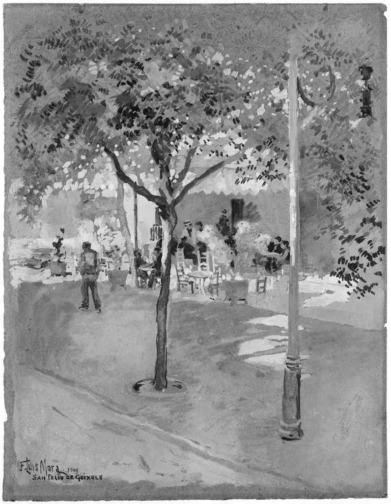 Street Cafe—San Felio de Quixols, by Francis Luis Mora, unspecified, 1909