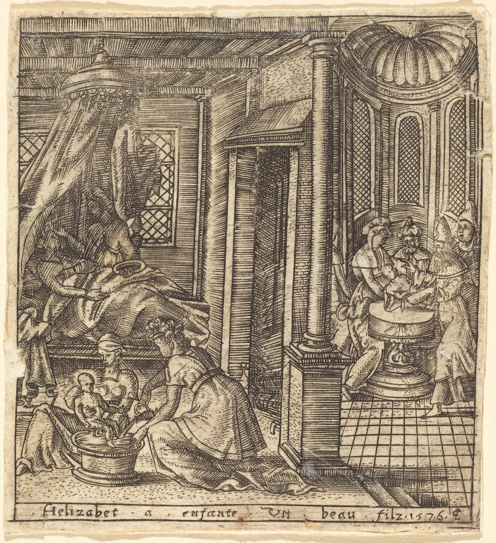 The Birth of John the Baptist, by Léonard Gaultier, ink, 1576