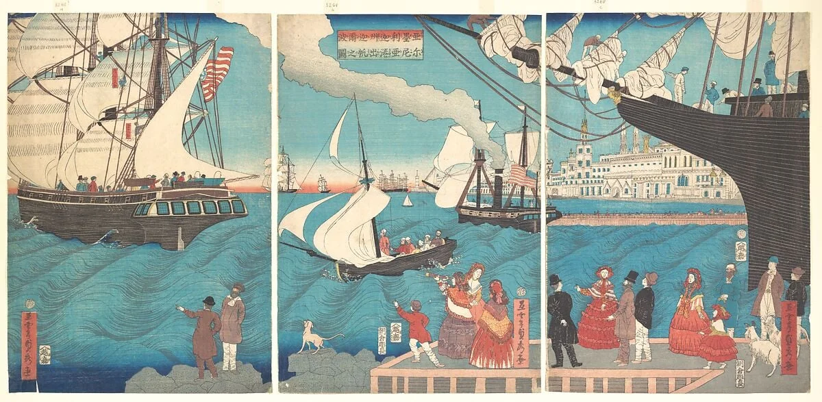 Amerika Karuhorunia Ko shuppan no zu|Sailing from a California Port, detail