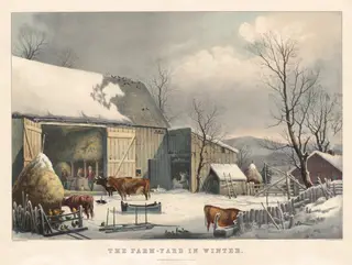The Farm-Yard in Winter, by George Henry Durrie, ink, 1861