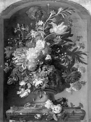 Bouquet of Flowers in front of niche, by Jan van Huysum, paint, 1722