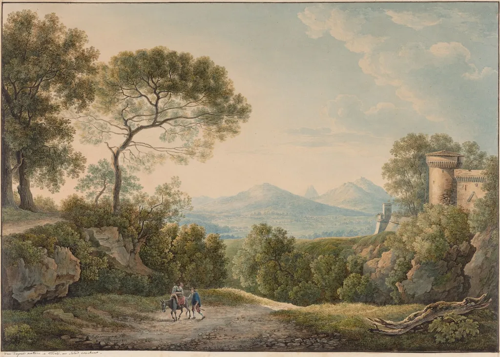 View from Tivoli across the Tiber Valley at Sunset, by Franz Kaisermann, graphite, 1813