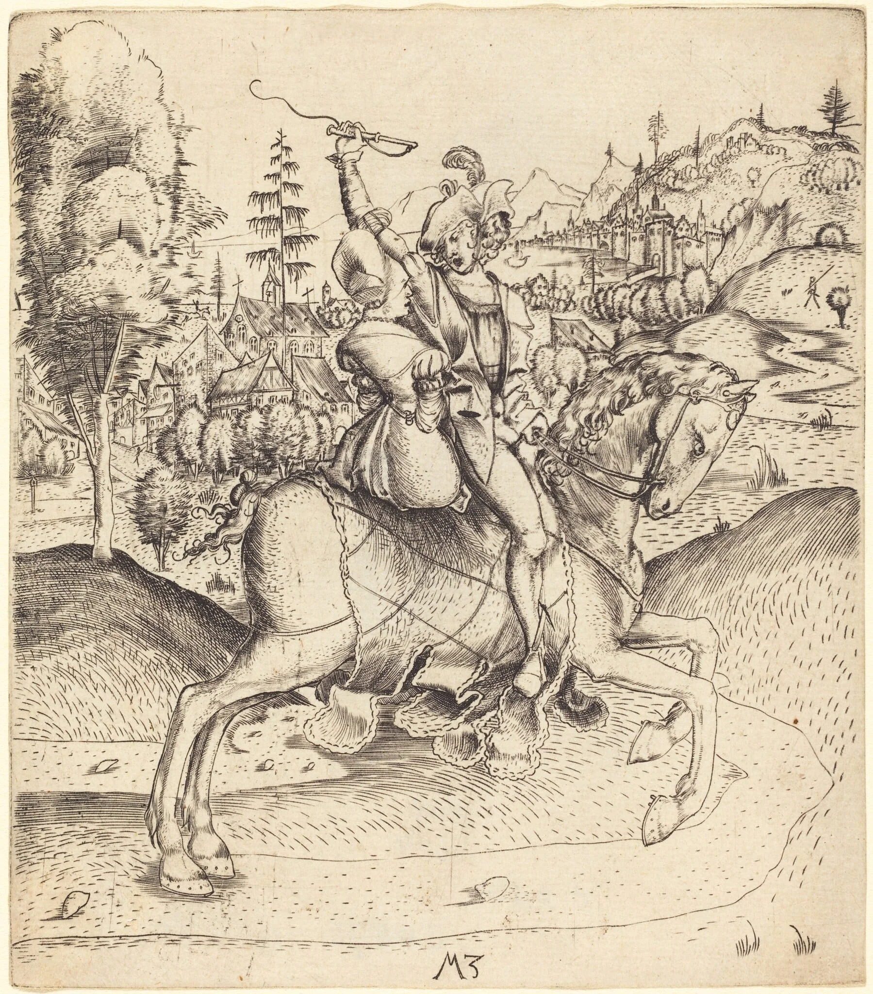 Knight and Lady on Horseback, detail
