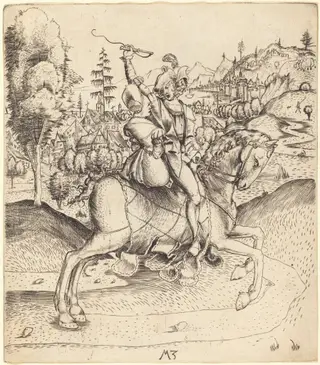 Knight and Lady on Horseback, by Master MZ, ink, 1500