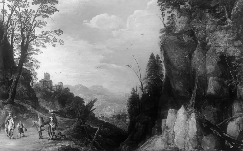 Mountain landscape with three riders, by Joos de Momper the Younger, paint, 1608