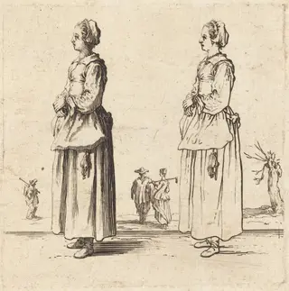 Peasant Woman, in Profile, Facing Left, by Jacques Callot, ink, 1622