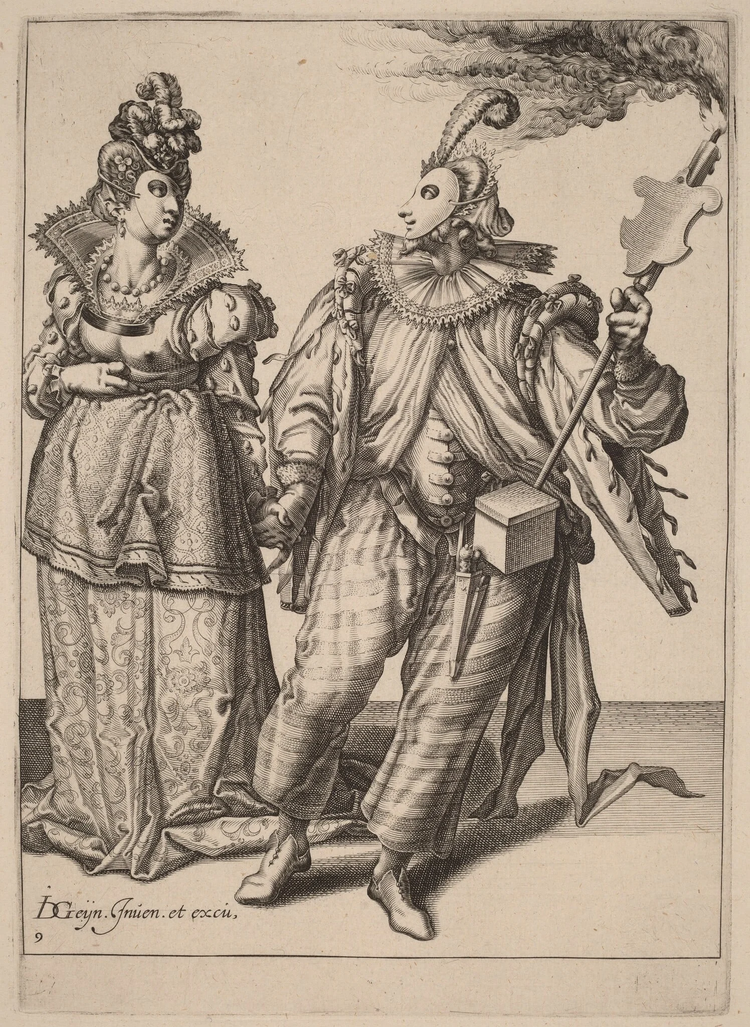 A Woman Led by a Player Holding a Torch, detail