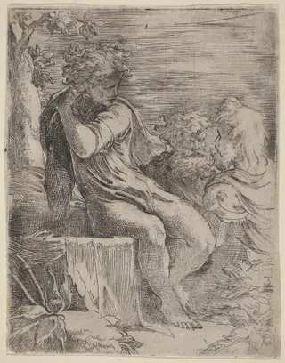 The Boy and Two Old Men, by Parmigianino, ink, 1522