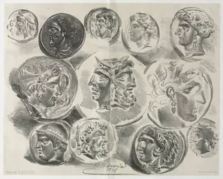 Feuille de douze médailles antiques, by Eugène Delacroix, 1825