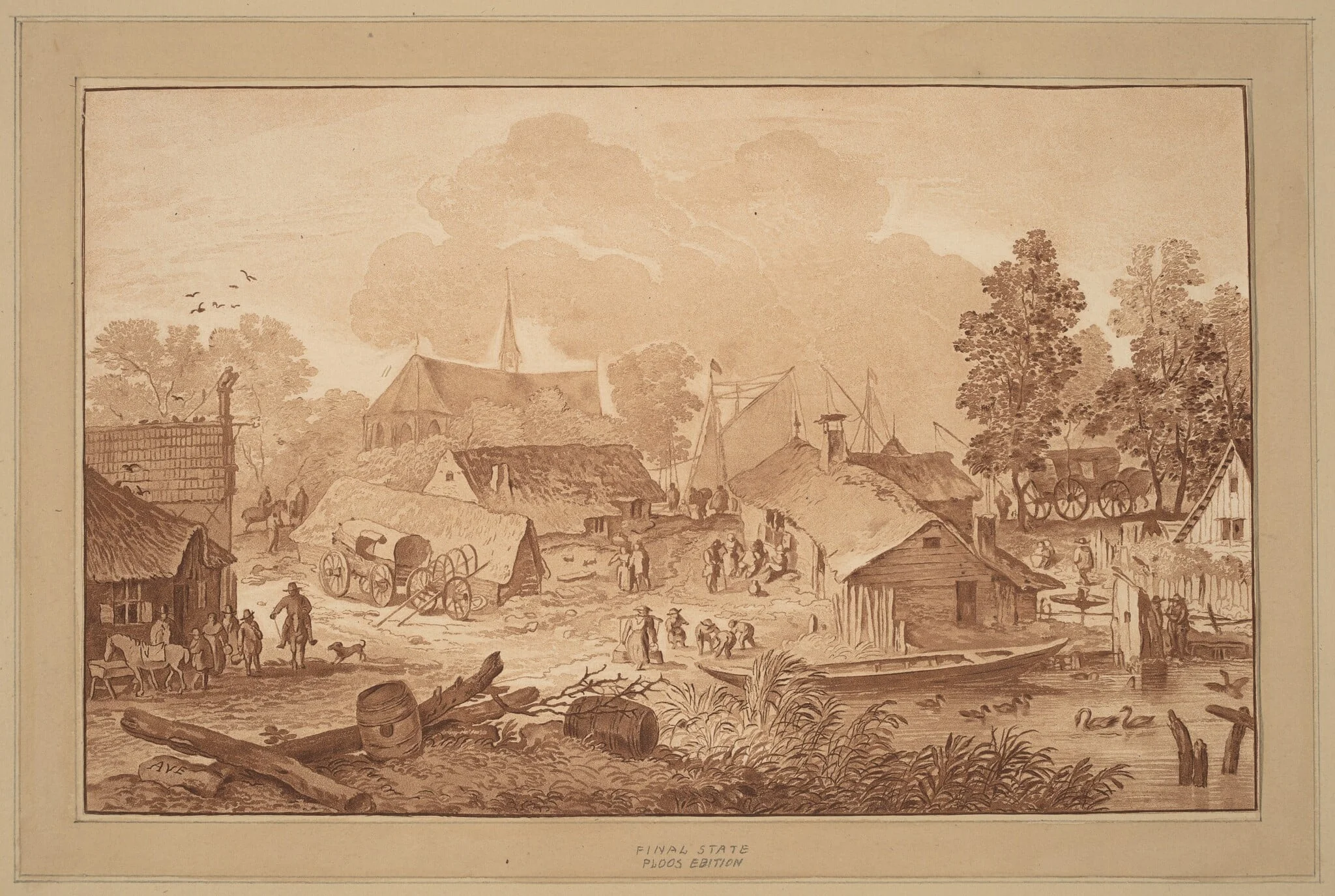 Village with Pond, detail