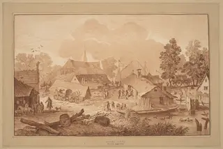 Village with Pond, by Cornelis Ploos van Amstel, ink, 1782