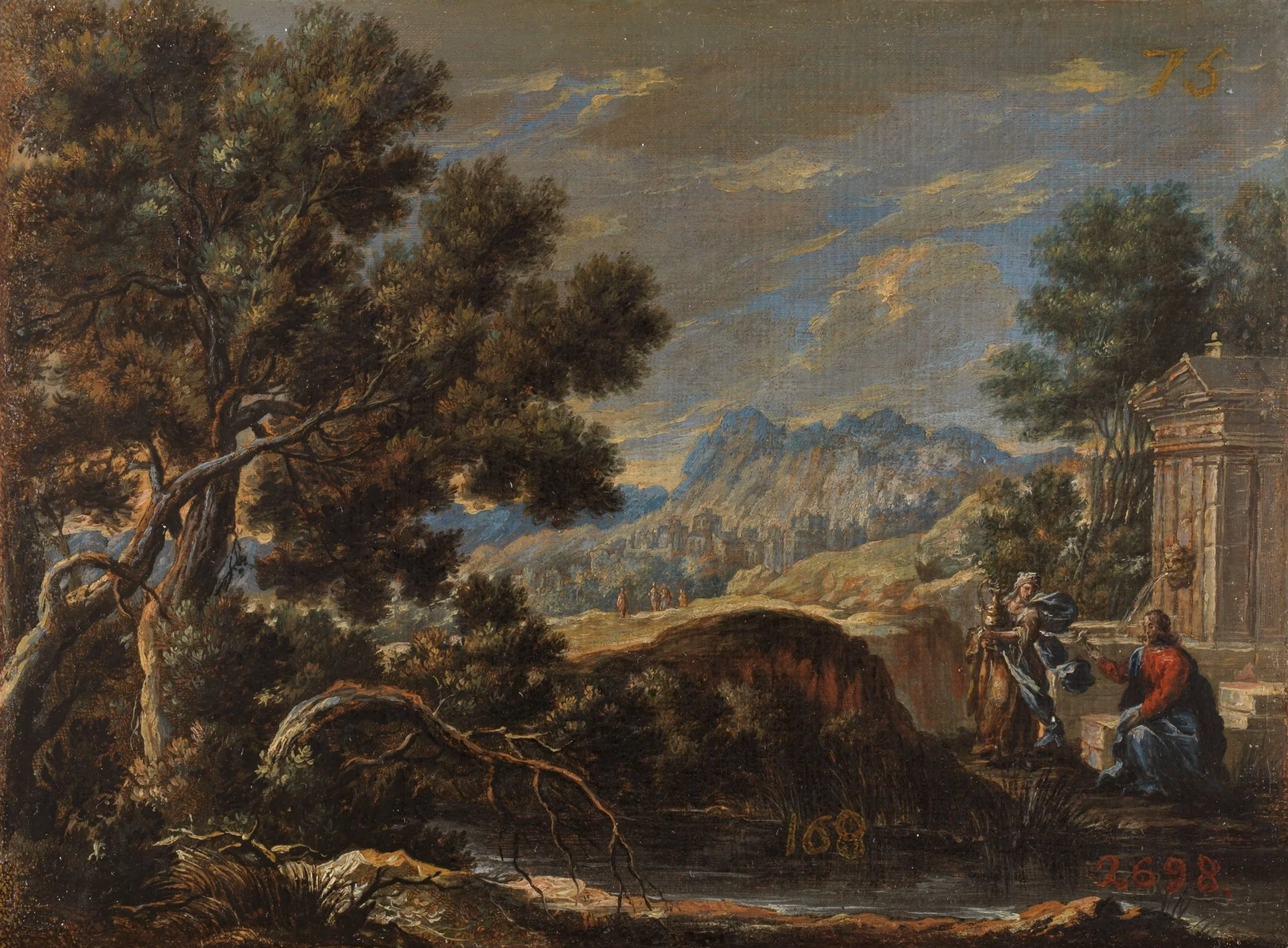 Cristo y la samaritana en un paisaje, detail
