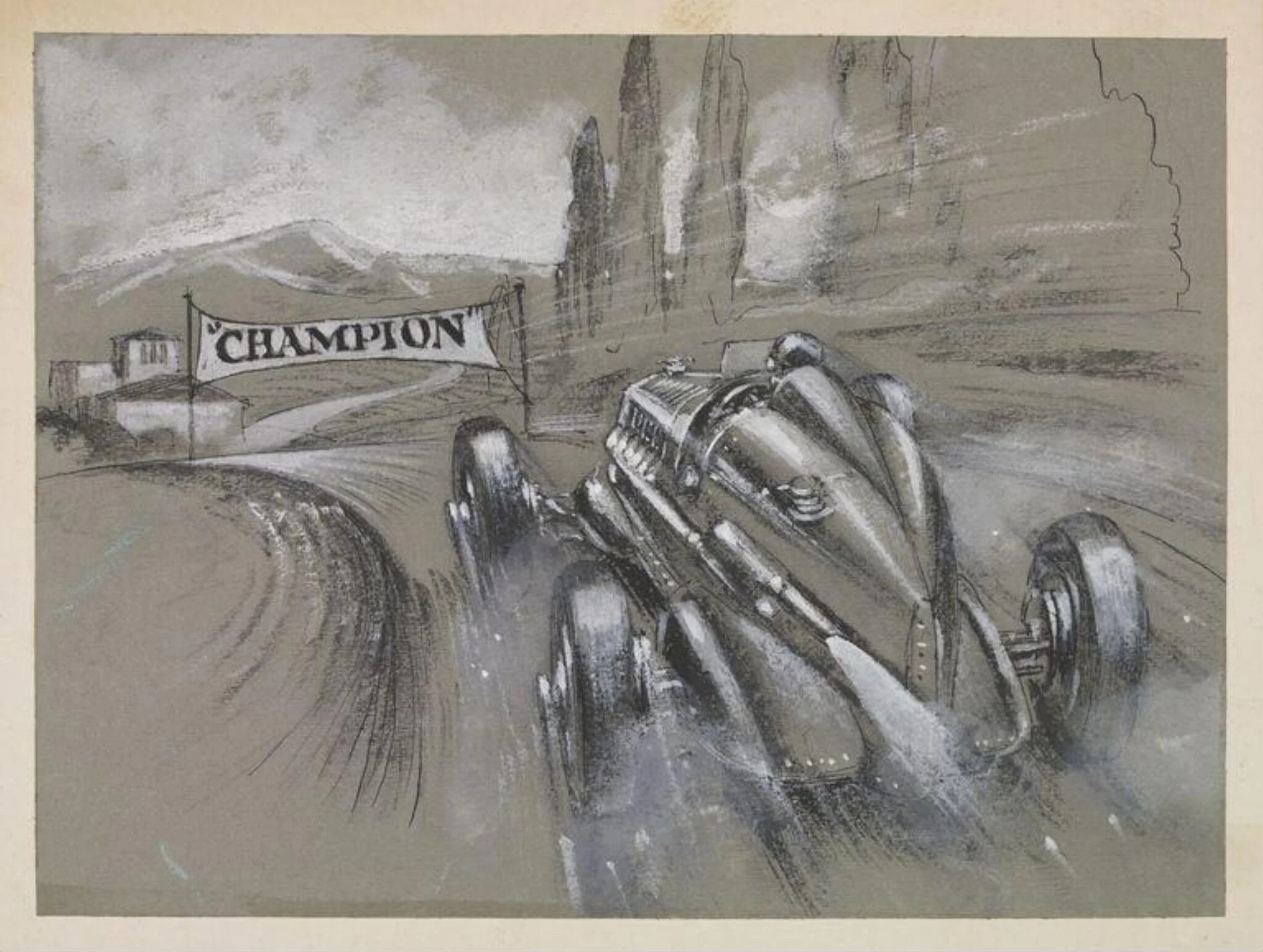 A Racing car coming through the finish line, detail