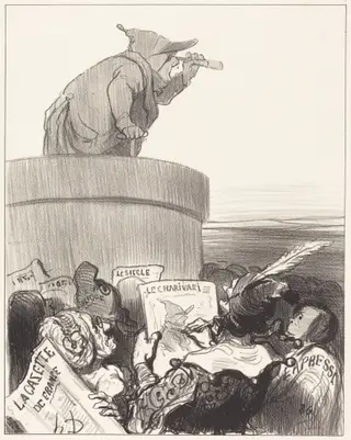 Le Constitutionnel contemplant l'horizon politique, by Honoré Daumier, ink, 1849