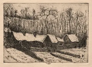 Six Etchings: The Thatched Bakery, Auvers, by Paul Gachet, 1895