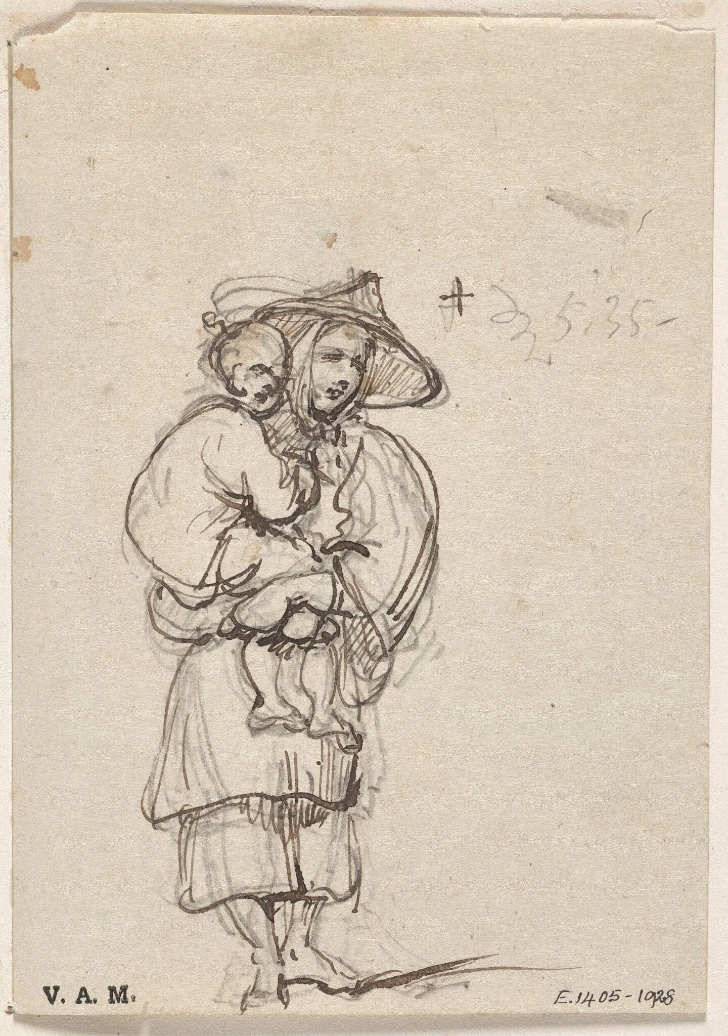 A boatwoman holding a child, detail