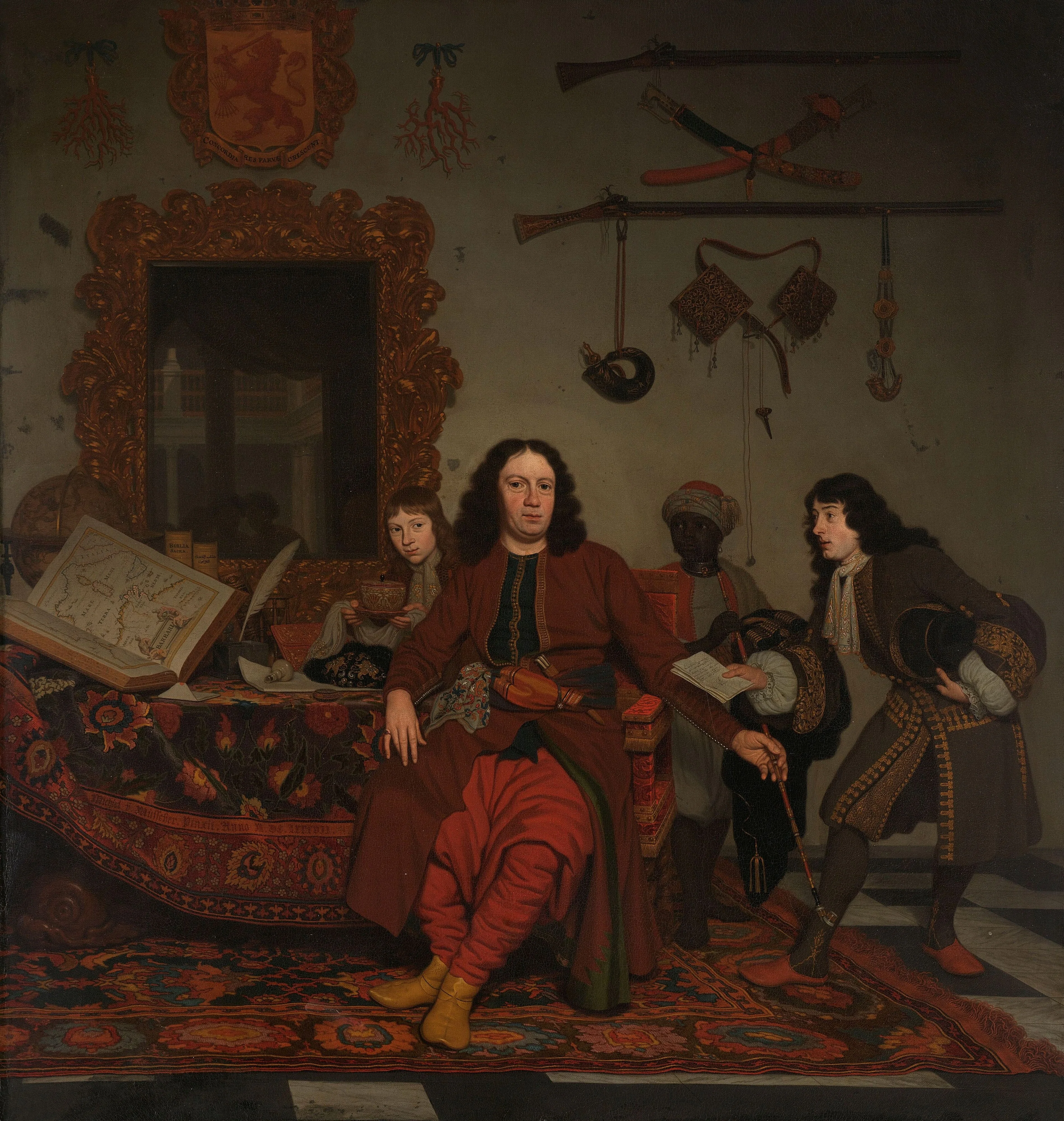 Thomas Hees with his Nephews Jan and Andries Hees and a Servant, detail
