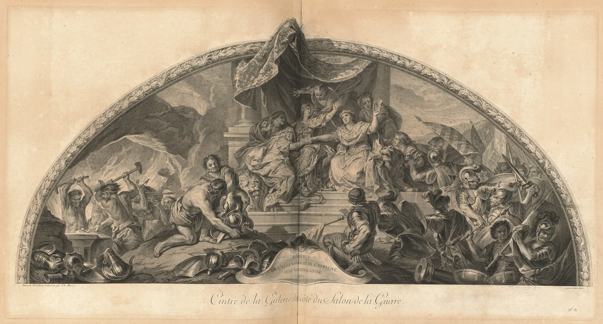 Alliance de l'Allemagne et de l'Espagne avec la Hollande 1672 Cintre de la Gallerie du côté du Salon de la Guerre (Alliance of Germany and Spain with Holland 1672, Center of the Gallery next to the Salon of War) [pl. 31], detail