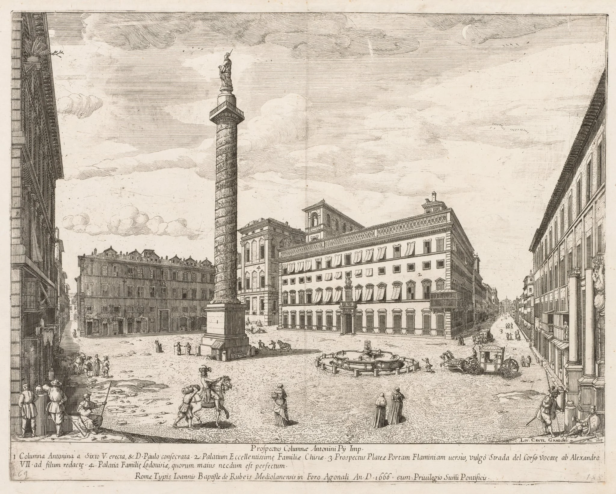 Piazza Colonna from "Prospectus Locurum Urbis Romae Insign[ium]", detail