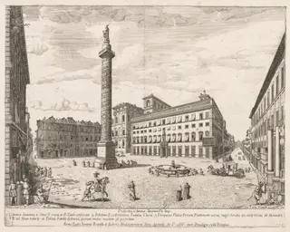 Piazza Colonna from "Prospectus Locurum Urbis Romae Insign[ium]", by Lievin Cruyl, 1666