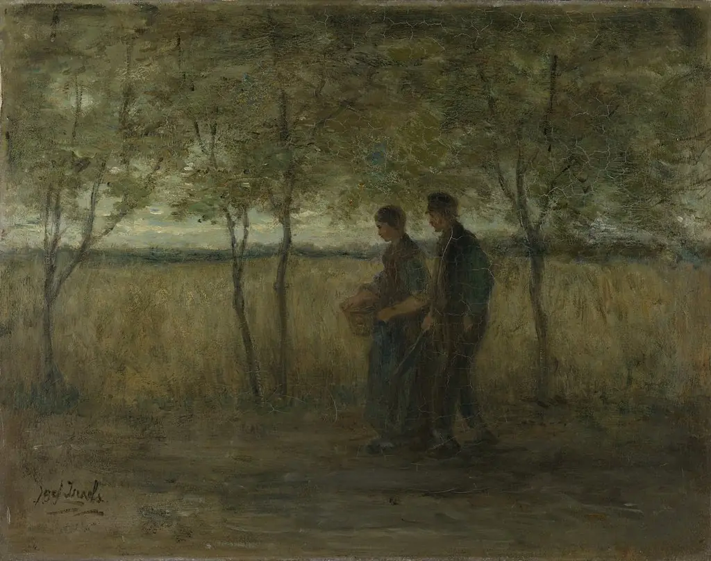 Turning homewards, by Jozef Israëls, oil, 1500
