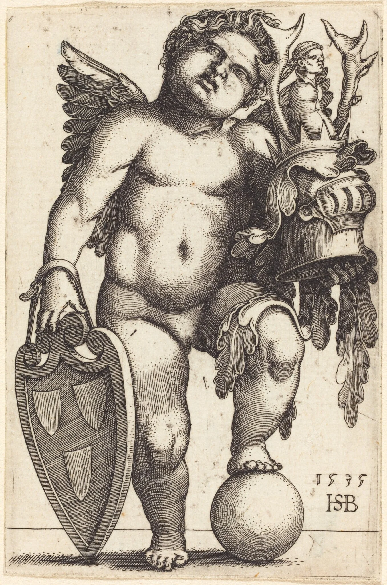 Female Genius Holding a Coat of Arms, detail