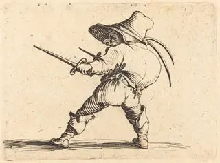 Duellist with Sword and Dagger, by Jacques Callot, ink, 1622