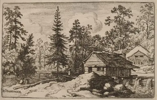 Woman in a Riverscape Looking towards a Boat, by Allart van Everdingen, ink, 1650